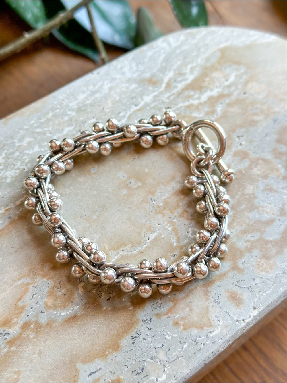 Vintage Sterling Silver DNA ball link toggle Bracelet